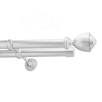 Toolty Double Metal Curtain Pole 25/25mm With Finials Rod Cassic Brackets Avanti 195Cm Chrome from B&Q