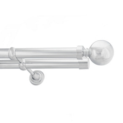 Toolty Double Metal Curtain Pole 25/25mm With Finials Rod Cassic Brackets Ball 350Cm Chrome from B&Q