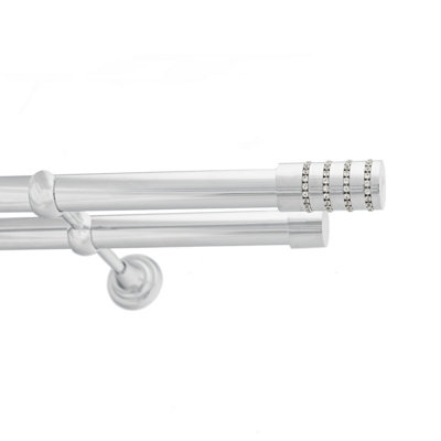 Toolty Double Metal Curtain Pole 25/25mm With Finials Rod Cassic Brackets Roseti 175Cm Chrome from B&Q