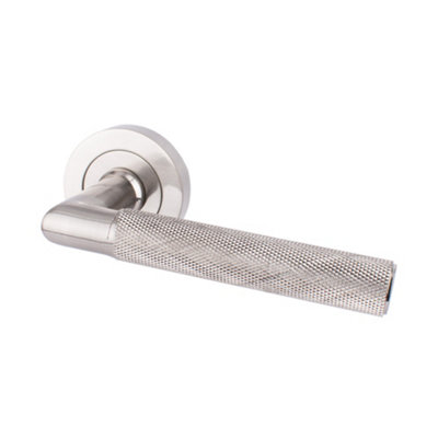 Dart Heavy Cast Brass Knurled Lever Door HandleUnsprung On A Concealed Round Rose (Sold In Pairs)Satin Nickel from B&Q
