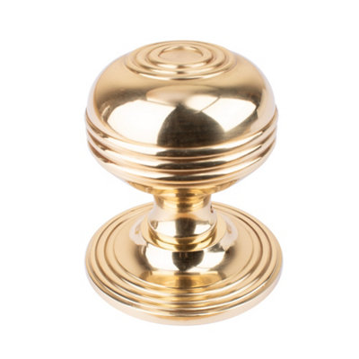 Dart Heavy Cast Brass Ringed Centre Door Knob (80mm)Polished Brass from B&Q
