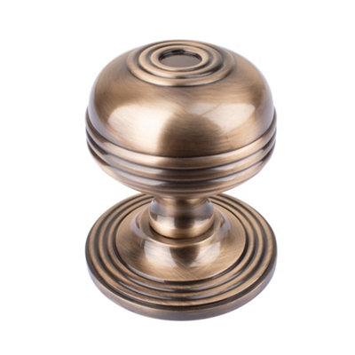 Dart Heavy Cast Brass Ringed Centre Door Knob (80mm)Antique Brass from B&Q