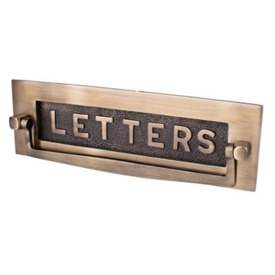 Dart Postal Knocker Letter Plate With "letters" On Flap (12 X 4 Inch)Antique Brass from B&Q