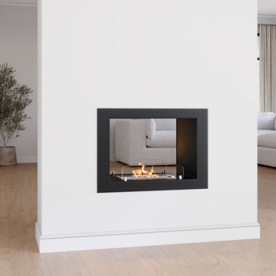 B&Q - Double-Sided Bioethanol Fireplace In Black27 InchAmberglo