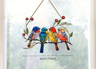 B&Q -  Birds On A Tree Branch Stained Acrylic Suncatcher Window Garden Hanging Decoration Nature Bird Lovers
