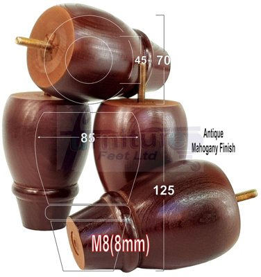 L&F 4 Replacement Furniture Bun Feet Antique Mahogany Turned Wooden Legs 125mm High M8 Pkc342 from B&Q