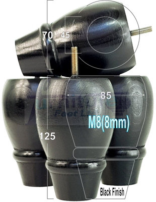 L&F 4 Replacement Furniture Bun Feet Black Turned Wooden Legs 125mm High M8 Pkc342 from B&Q