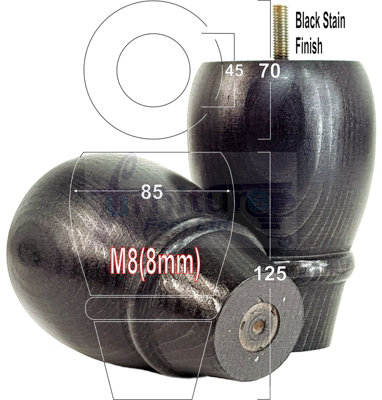L&F 4 Replacement Furniture Bun Feet Charcoal Turned Wooden Legs 125mm High M8 Pkc342 from B&Q