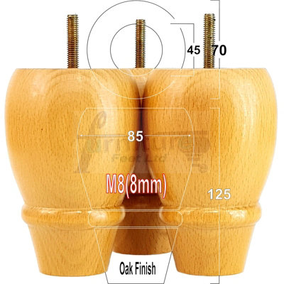 L&F 4 Replacement Furniture Bun Feet Oak Turned Wooden Legs 125mm High M8 Pkc342 from B&Q
