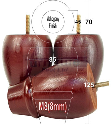 L&F 4 Replacement Furniture Bun Feet Mahogany Turned Wooden Legs 125mm High M8  Pkc342 from B&Q