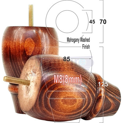 L&F 4 Replacement Furniture Bun Feet Mahogany Wash Turned Wooden Legs 125mm High M8 Pkc342 from B&Q