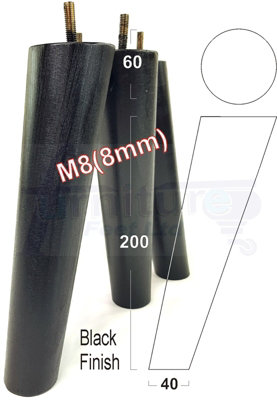 L&F 4 Wood Turned Furniture Leg Replacement Mid Century Angled Retro Feet 200mm High M8 Black from B&Q