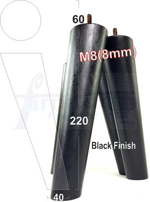 L&F 4 Solid Wood Turned Furniture Legs Replacement Mid Century Angled Retro Feet 220mm High M8 Black from B&Q