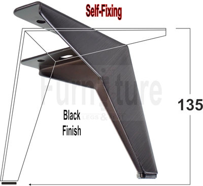 B&Q -  4 Metal Corner Feet Replacement Furniture Legs Brushed Black Finish 135mm High