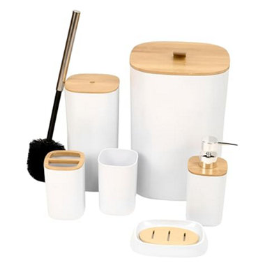  - Divchi 6 Pieces Bathroom Accessories Set Accessory Sets Bin And Toilet Brush Toothbrush Holder Tumbler Soap Dish Trash Can
