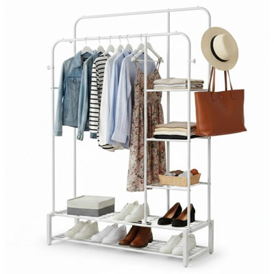 Divchi Double Rail Clothes Rack With Shoe Shelf  Spacesaving White Garmentstand from B&Q