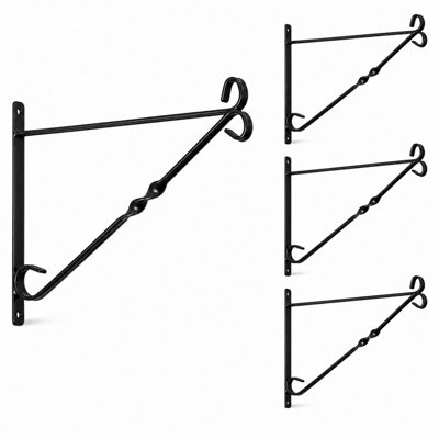 B&Q -  4 Pack 8 Inch Black Metal Wall Hooks For Hanging BasketsLanterns And Bird Feeders