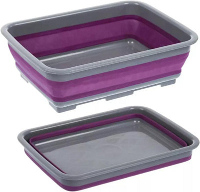Zuvo 10L Collapsible Silicone Bucket With Handle And Lid For Cleaning Camping Travel Purple And Grey from B&Q