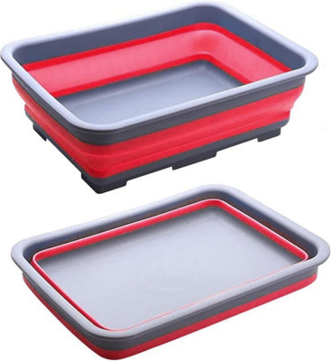 Zuvo 10L Collapsible Silicone Bucket With Handle And Lid For Cleaning Camping Travel Red And Grey from B&Q