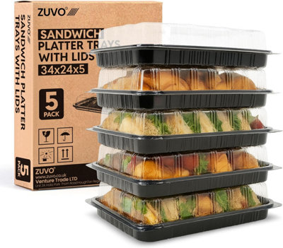 Zuvo Reusable Sandwich Platter Trays With Lids Pack Of 5 Buffet Serving from B&Q