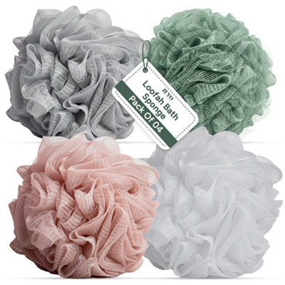 Zuvo Loofah Bath Sponge Pack Of 4 Soft Durable Shower Puffs Unisex