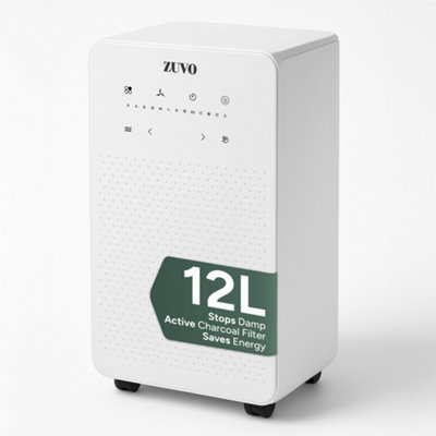 B&Q -  12L Day Dehumidifier With Carbon Filter Low Noise Energy Efficient 12 L Tank Timer Laundry Mode Continuous Drainage