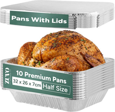 Zuvo Foil Aluminium Trays With Lids 32 X 26 X 7Cm 10 Pack Heavy Duty Disposable Containers For Cooking Baking Bbq Meal Prep Oven from B&Q