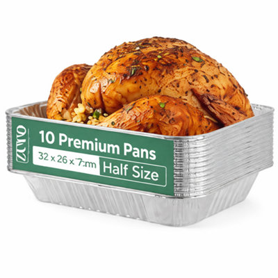 Zuvo Large Foil Aluminium Trays 32 X 26 X 7Cm 10 Pack Heavy Duty Disposable Food Containers For Cooking No Lid from B&Q