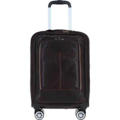 Ashwood Leather Premium Leather Trolley Suitcase Brown from B&Q