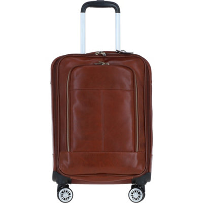 Ashwood Leather Premium Leather Trolley Suitcase Tan from B&Q
