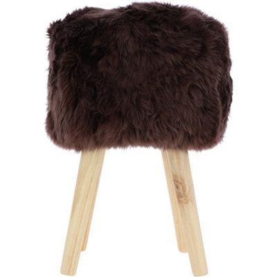 B&Q -  Fenland's Real Sheepskin Handmade Stool Chocolate With Wooden Legs(H) 50Cm (Diameter) 39Cm