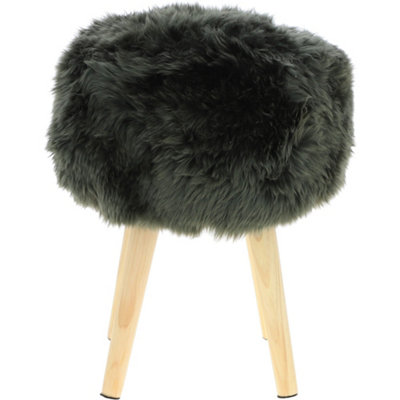 B&Q -  Fenland's Real Sheepskin Handmade Stool Cypress With Wooden Legs(H) 50Cm (Diameter) 39Cm