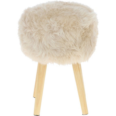 B&Q -  Fenland's Real Sheepskin Handmade Stool Lenen With Wooden Legs(H) 50Cm (Diameter) 39Cm