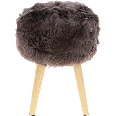 B&Q -  Fenland's Real Sheepskin Handmade Stool Mink With Wooden Legs(H) 50Cm (Diameter) 39Cm