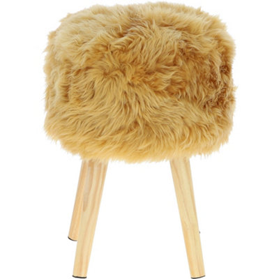 B&Q -  Fenland's Real Sheepskin Handmade Stool Ochre With Wooden Legs(H) 50Cm (Diameter) 39Cm
