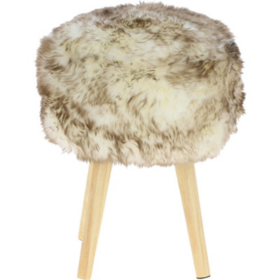 B&Q -  Fenland's Real Sheepskin Handmade Stool Wolf Tip With Wooden Legs(H) 50Cm (Diameter) 39Cm