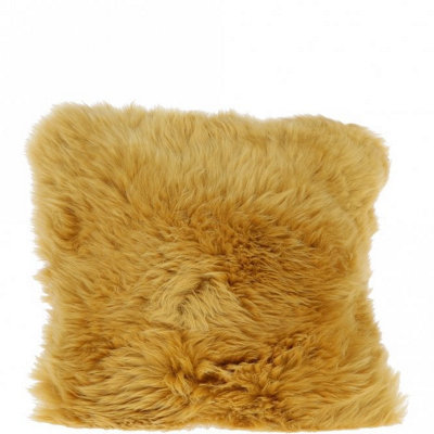 B&Q -  Fenland Luxurious Real Sheepskin Fluffy Cushion PillowYellow (40Cm X 40Cm)