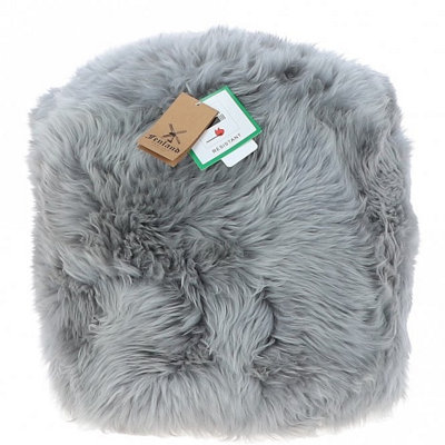 B&Q -  Fenland Real Sheepskin Pouffe StoolCozyPlush And HandmadeGrey (H) 35Cm (Diameter) 35Cm
