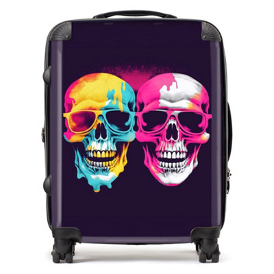 Warren Reed Designer Pinks And Blue Happy Skeletons SuitcaseLarge from B&Q