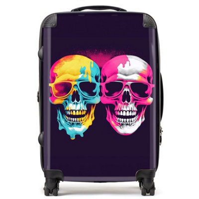Warren Reed Designer Pinks And Blue Happy Skeletons SuitcaseMedium from B&Q