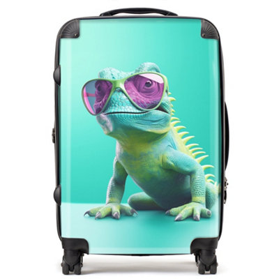 B&Q -  Happy Splashart Iguana Wearing Glasses SuitcaseMedium