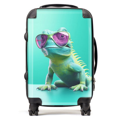 Warren Reed Designer Happy Splashart Iguana Wearing Glasses SuitcaseCabin from B&Q