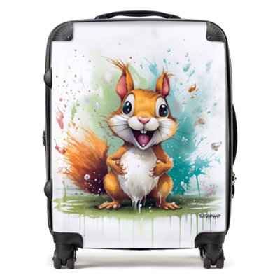 Warren Reed Designer Happy Splashart Squirrel SuitcaseLarge from B&Q