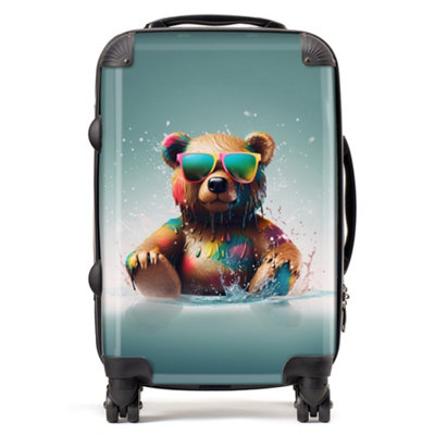Warren Reed Designer Splashart Bear In Glasses SuitcaseCabin from B&Q