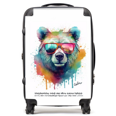 Warren Reed Designer Splashart Colourful Bear In Glasses SuitcaseMedium from B&Q