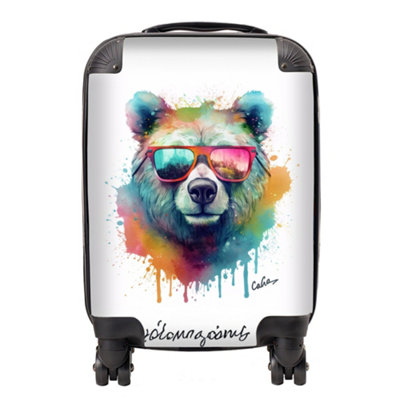 Warren Reed Designer Splashart Colourful Bear In Glasses SuitcaseSmall from B&Q