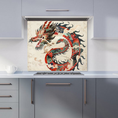 Warren Reed Designer Majestic Chinese Dragon Swirl Kitchen Splashback from B&Q
