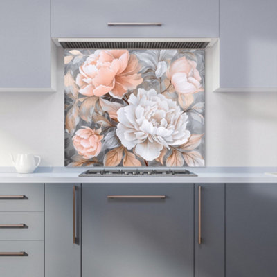 Warren Reed Designer Blush Blossoms On Silver Kitchen Splashback from B&Q