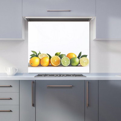 Warren Reed Designer Citrus Parade On White Kitchen Splashback from B&Q
