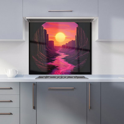 Warren Reed Designer Synthwave Canyon Sunset Kitchen Splashback from B&Q